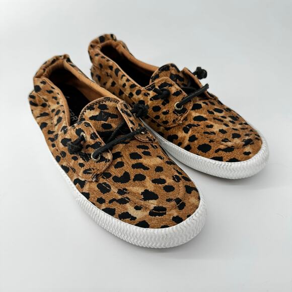Sperry Top Sider Leopard Animal Print Boat Shoes Loafers Women's 8.5 Brown Black - Picture 1 of 7